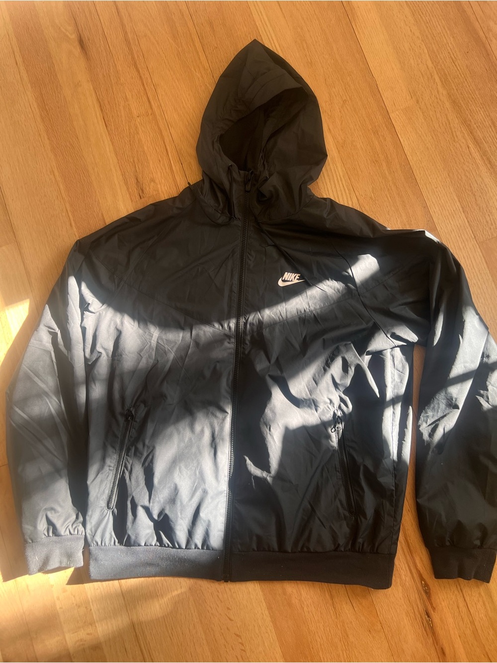 Nike Black Hooded Windbreaker with White Logo